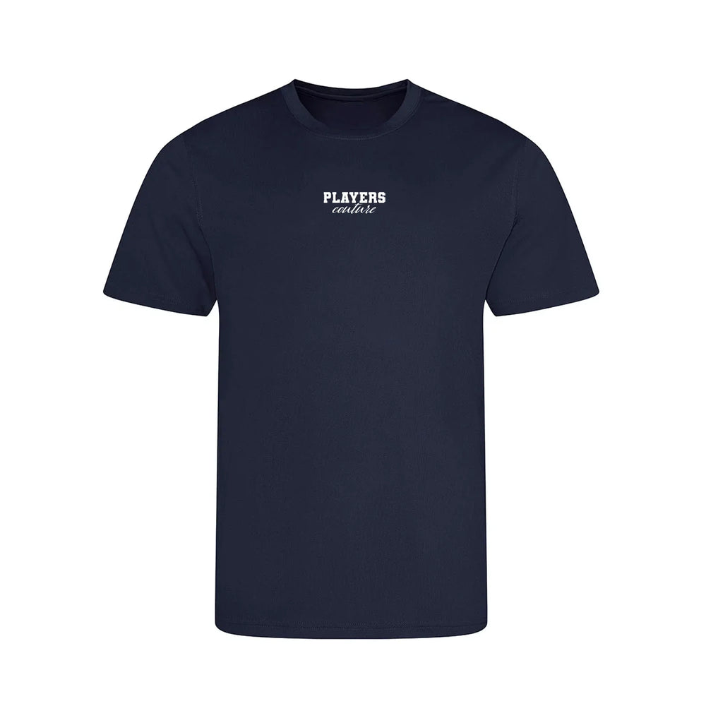 Essentials Collection t-shirt – navy kids' t-shirt with white Essentials Collection letters and Players Couture logo on the