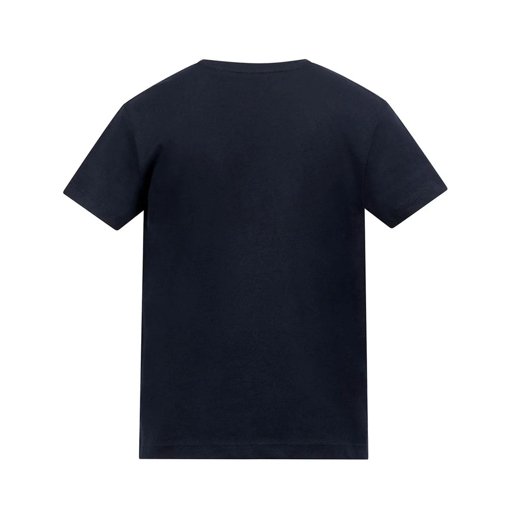 Essentials Collection t-shirt – navy kids' t-shirt with white Essentials Collection letters and Players Couture logo on the