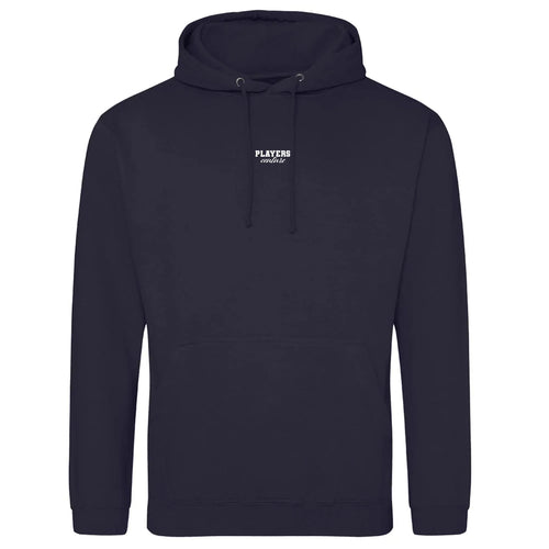 Essentials Collection hoodie – navy men's hoodie with white Essentials Collection letters and Players Couture logo on the