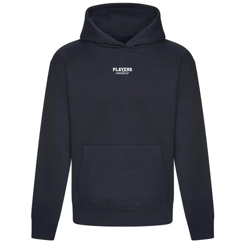 Essentials Collection hoodie – navy men's hoodie with white Essentials Collection letters and Players Couture logo on the