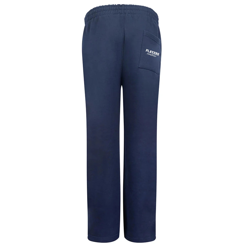 Essentials Collection Men's Premium Heavyweight Navy Joggers Back Logo – navy close-up detail shot of the Essentials