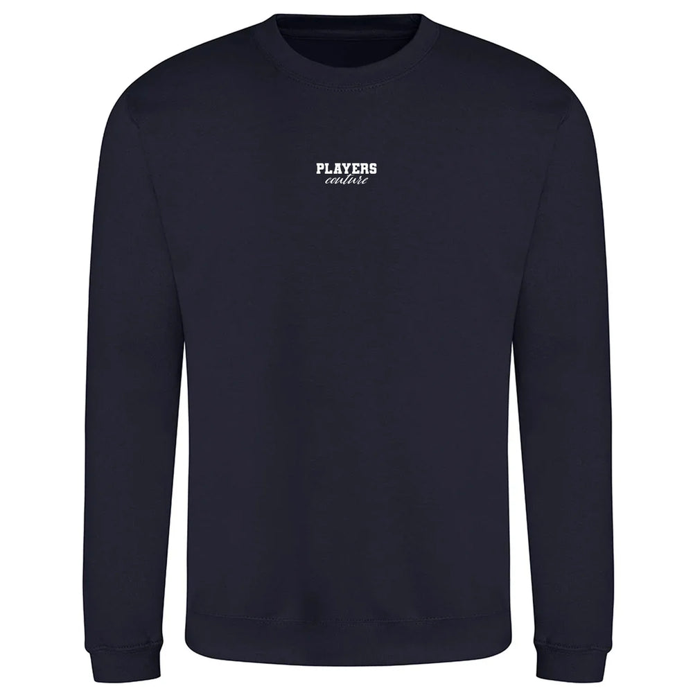 Essentials Collection hoodie – navy men's hoodie with white Essentials Collection letters and Players Couture logo on the