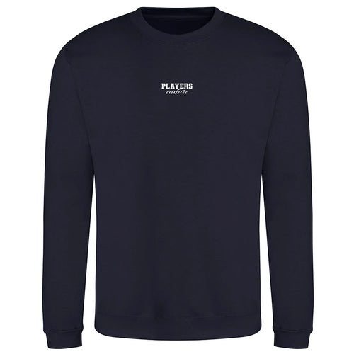 Essentials Collection hoodie – navy men's hoodie with white Essentials Collection letters and Players Couture logo on the