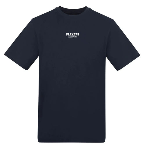 Essentials Collection t-shirt – navy men's t-shirt with white Essentials Collection letters and Players Couture logo on the