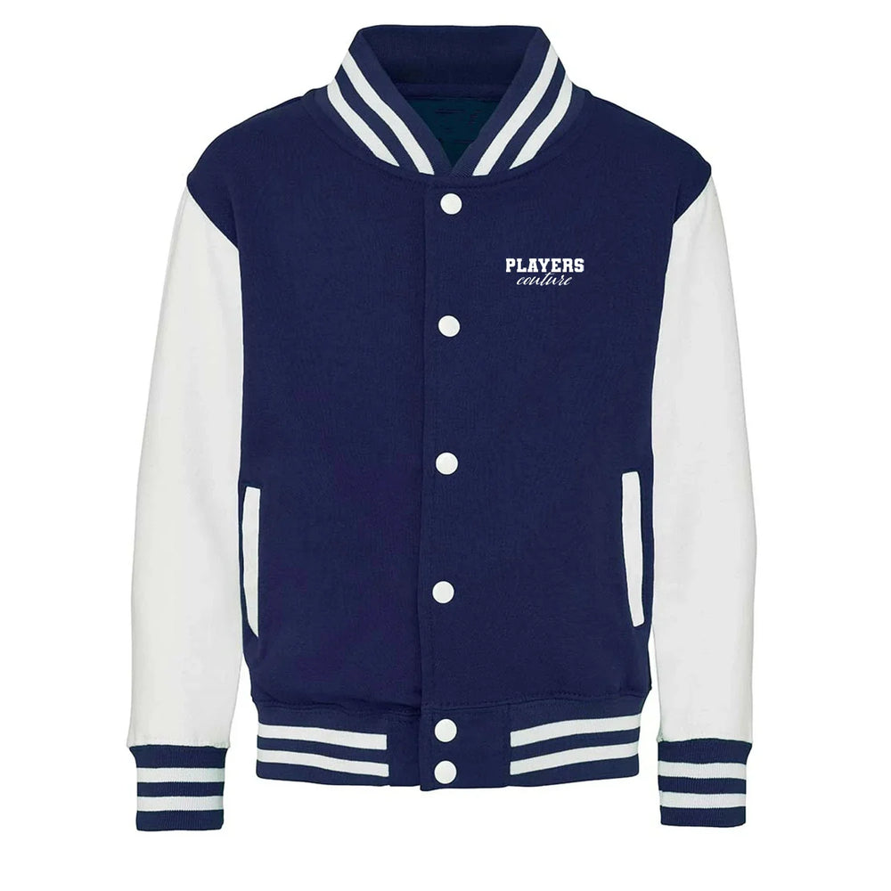 Essentials Collection hoodie – navy kids' hoodie with white Essentials Collection letters and Players Couture logo on the