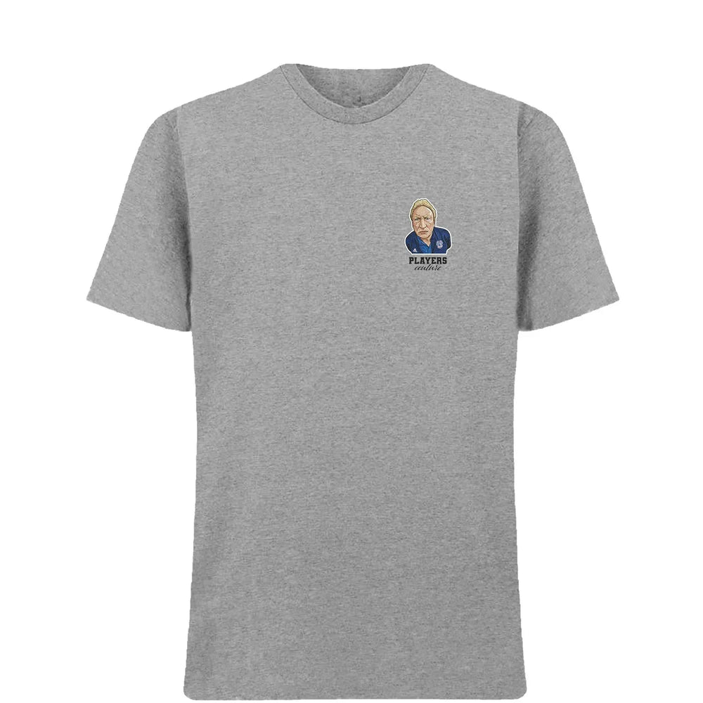 Neil Warnock t-shirt – grey men's t-shirt featuring the Neil Warnock Players Couture logo