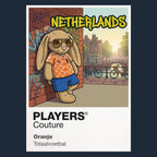 Netherlands Football Cool Bunny Men's T-Shirt – Netherlands football cool bunny artwork close-up on Navy – Players Couture
