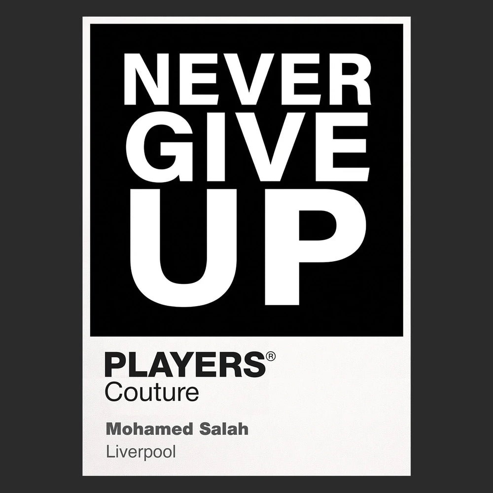 Mohamed Salah Never Give Up Shirt Frame Men's Hoodie – black close-up detail shot of the Mohamed Salah Never Give Up Players