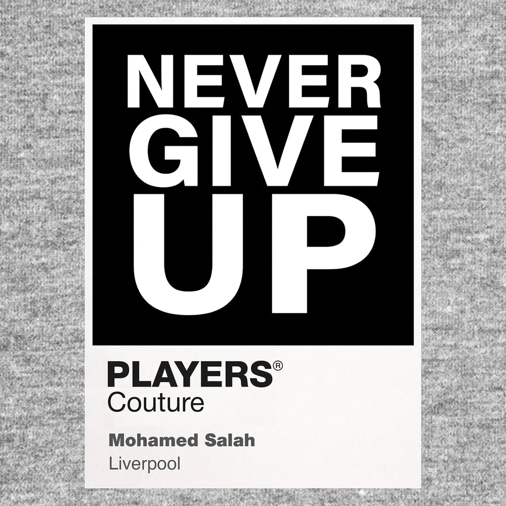 Mohamed Salah Never Give Up Shirt Frame Men's Hoodie – grey close-up detail shot of the Mohamed Salah Never Give Up Players
