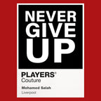 Mohamed Salah Never Give Up Shirt Frame Men's Hoodie – red close-up detail shot of the Mohamed Salah Players Couture logo