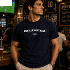 Neville Southall Men's T-Shirt — lifestyle photo, Navy t-shirt