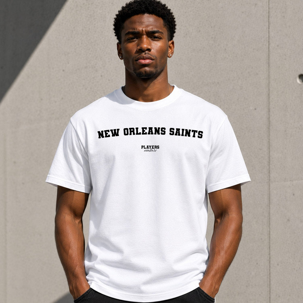 New Orleans Saints Men's T-Shirt — lifestyle photo, White t-shirt