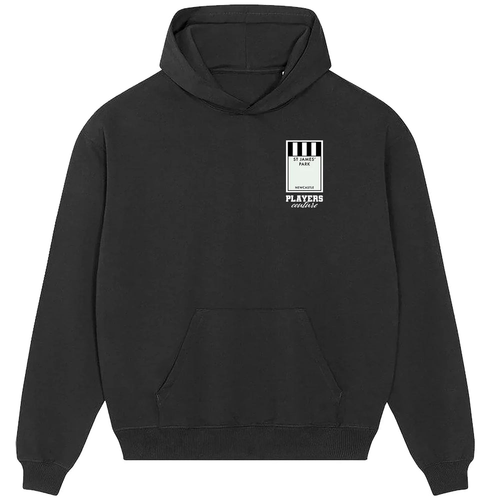 Newcastle United Monopoly Card hoodie – red men's hoodie with white Newcastle United Monopoly Card letters and Players
