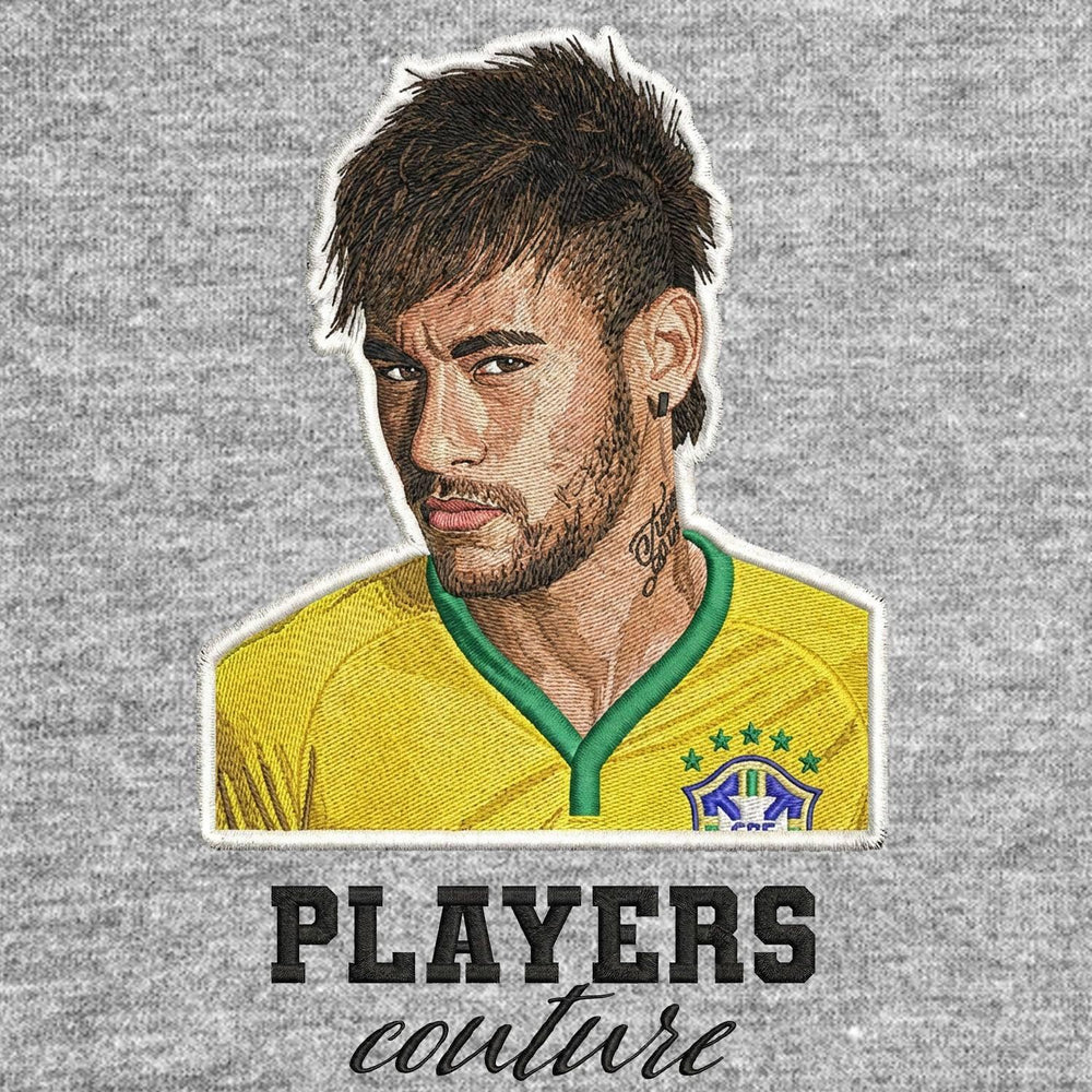 Neymar Jr Badge Men's Hoodie – grey close-up detail shot of the Neymar Jr Players Couture logo design