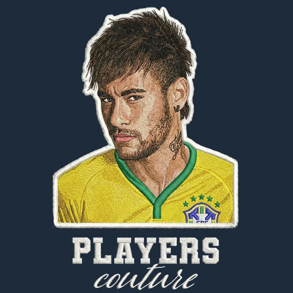 Neymar Jr Badge Men's Hoodie – navy close-up detail shot of the Neymar Jr Players Couture logo design