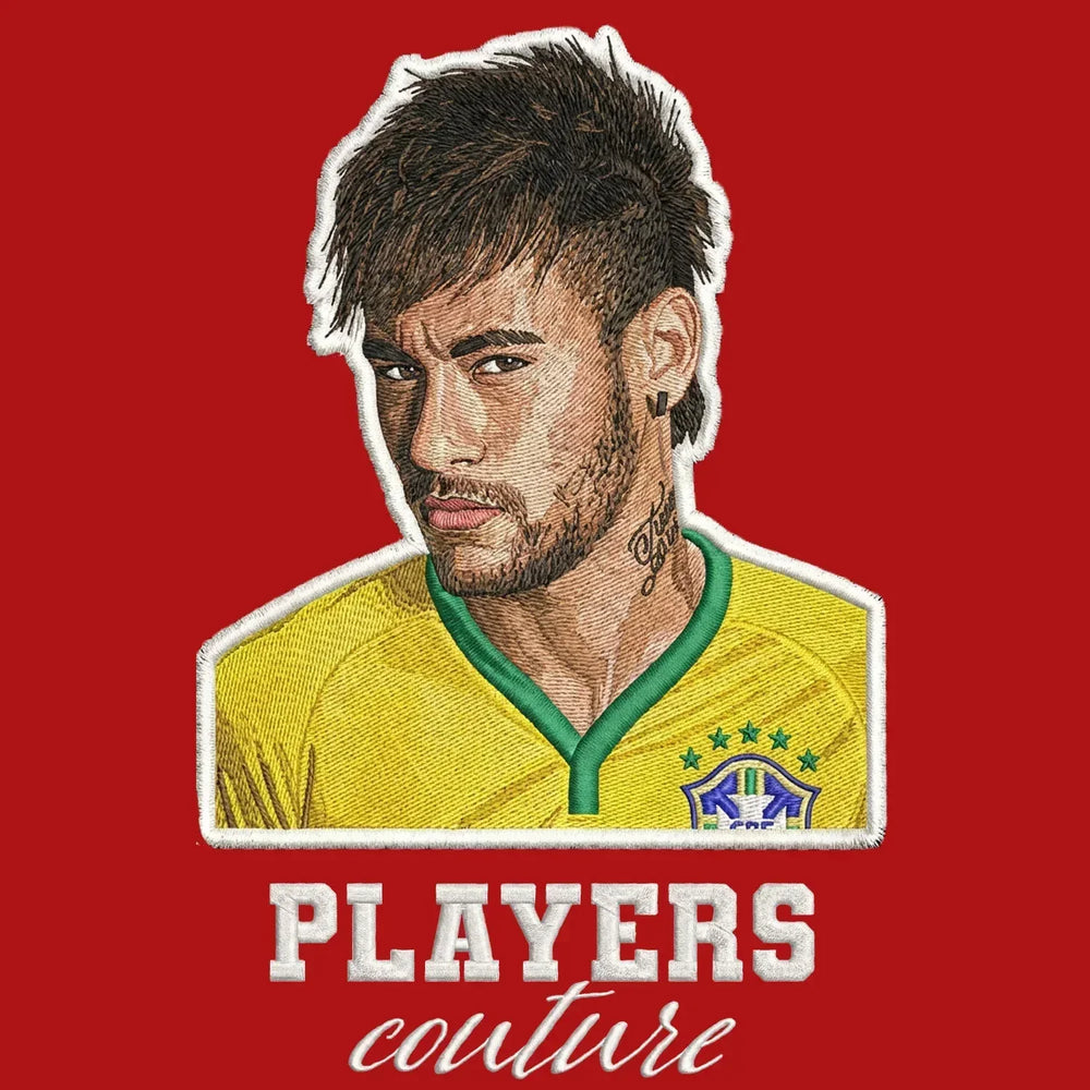 Neymar Jr Badge Men's Hoodie – red close-up detail shot of the Neymar Jr Players Couture logo design