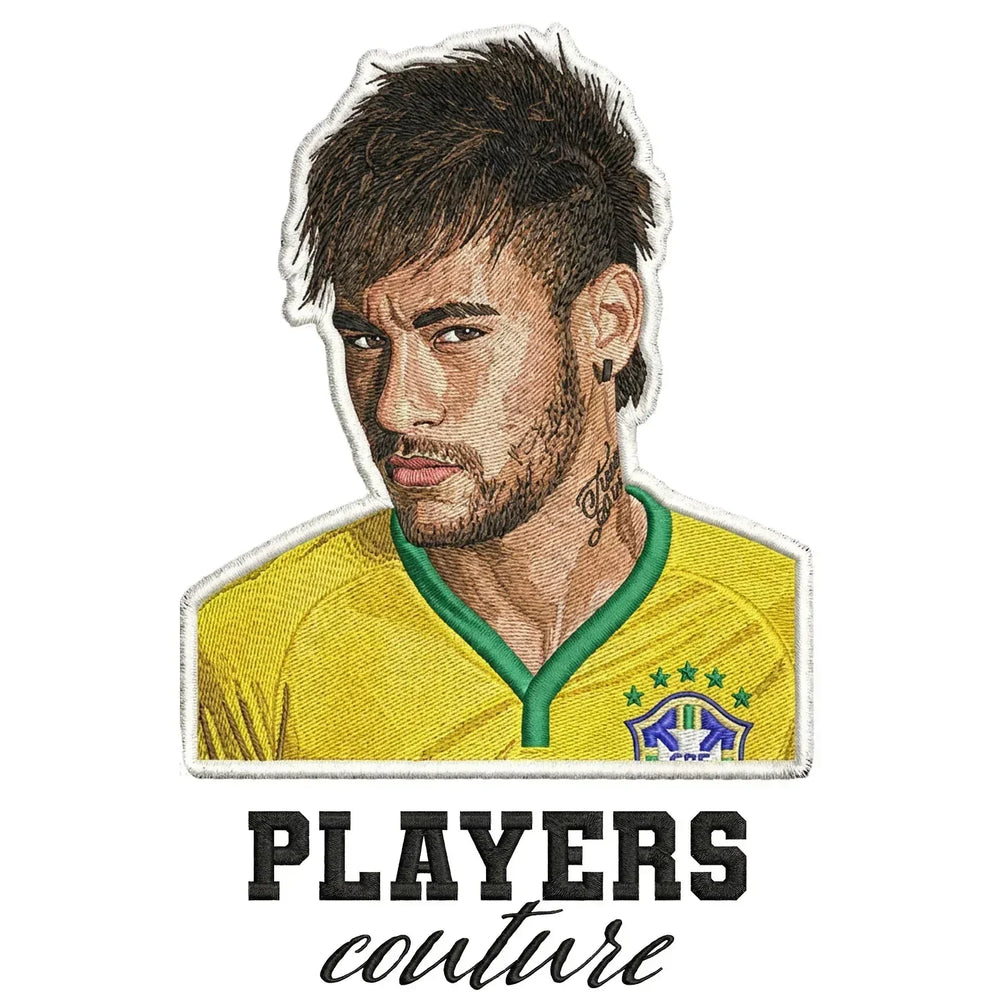 Neymar Jr Badge Men's Hoodie – white close-up detail shot of the Neymar Jr Players Couture logo design