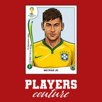 Neymar Jr World Cup Sticker Men's T-Shirt – red close-up detail shot of the Neymar Jr World Cup Players Couture logo design