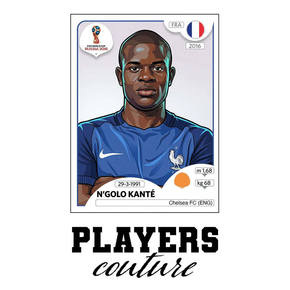 N’Golo Kanté World Cup Sticker Men's T-Shirt – white close-up detail shot of the N’Golo Kante Players Couture logo design