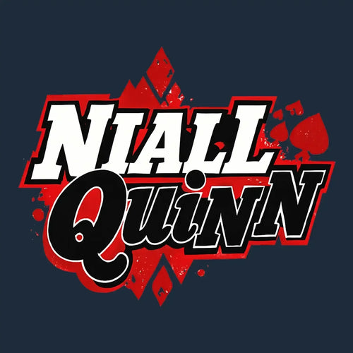 Niall Quinn Logo Men's Hoodie – navy close-up detail shot of the Niall Quinn Players Couture logo design