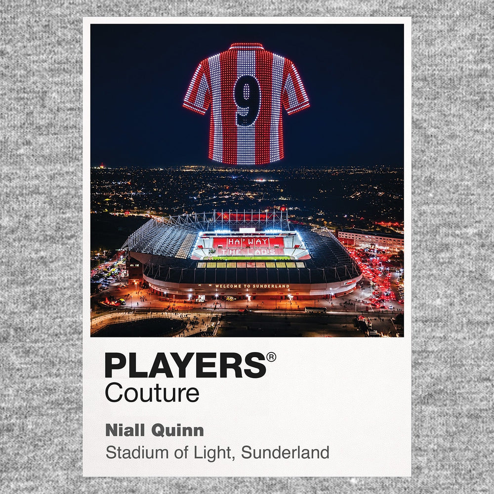Niall Quinn Sunderland number 9 Icons in Lights Frame artwork in grey