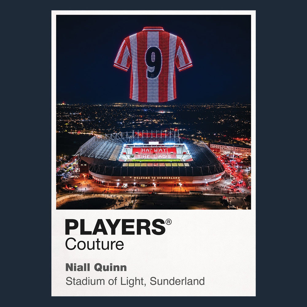 Niall Quinn Sunderland number 9 Icons in Lights Frame artwork in navy
