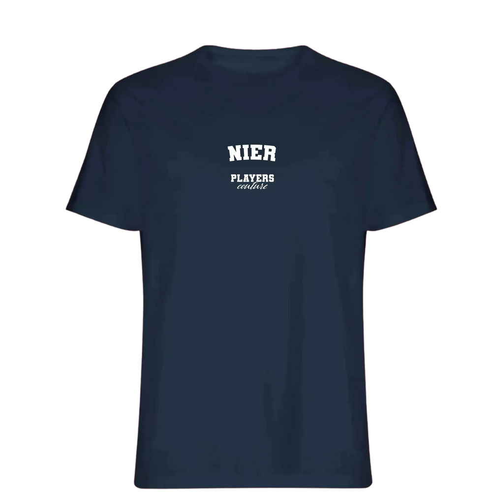 Nier t-shirt – navy men's t-shirt with white Nier letters and Players Couture logo on the chest