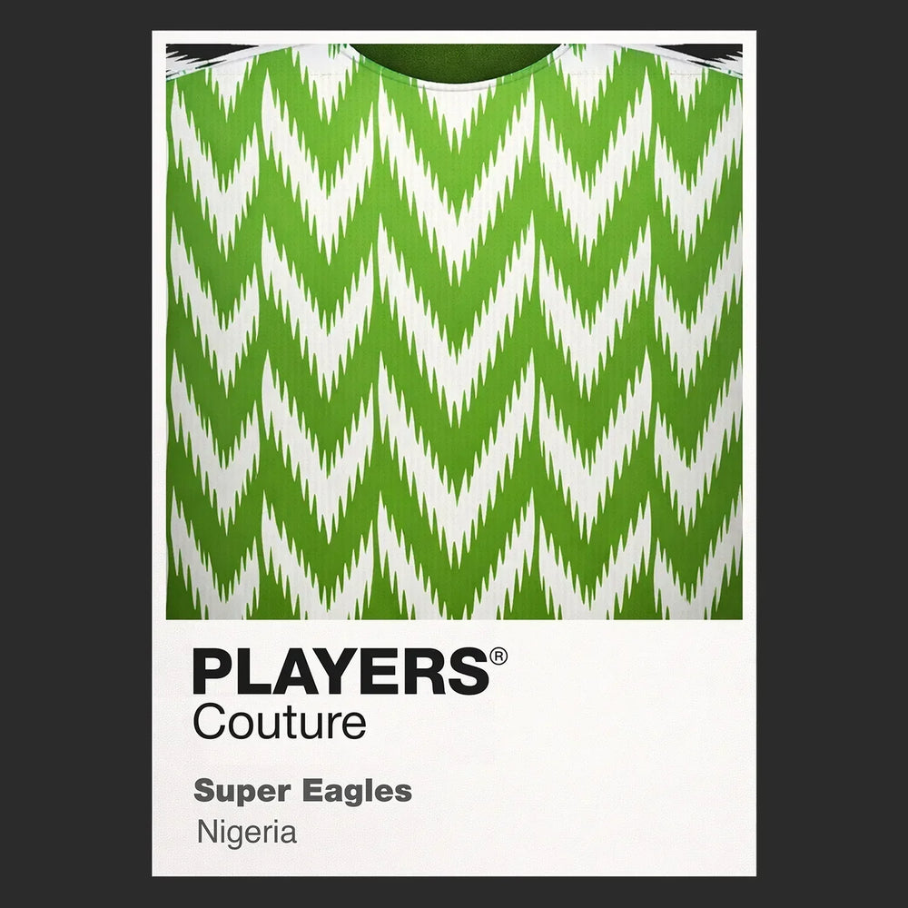 Nigeria Classic Football Shirt Colours Frame Men's T-Shirt – black close-up detail shot of the Nigeria Players Couture logo
