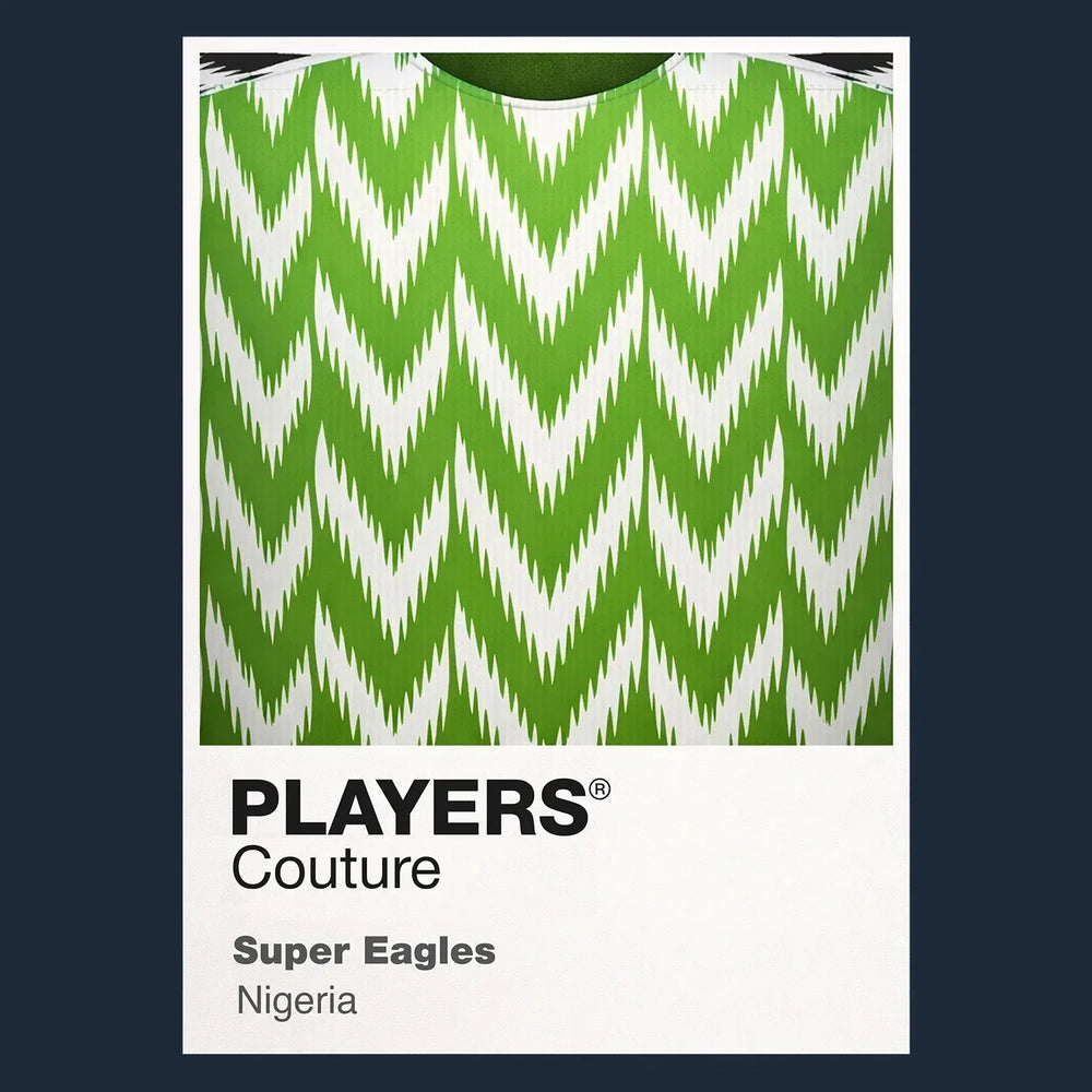 Nigeria Classic Football Shirt Colours Frame Men's T-Shirt – navy close-up detail shot of the Nigeria Players Couture logo