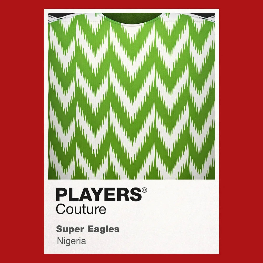 Nigeria Classic Football Shirt Colours Frame Men's T-Shirt – red close-up detail shot of the Nigeria Players Couture logo