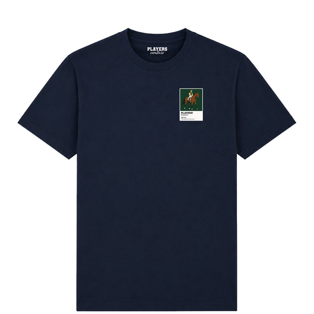 Nijinsky horse racing T-shirt – mens navy tshirt view