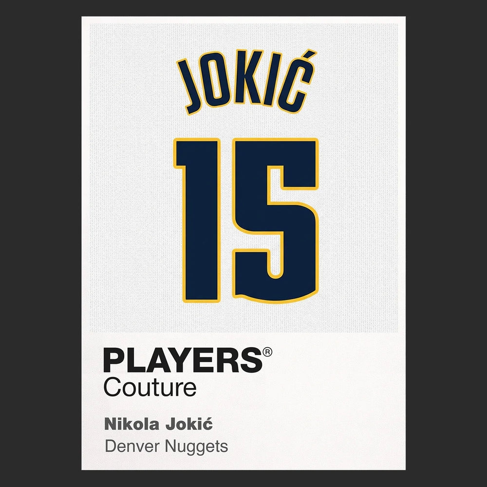 Nikola Jokic 15 Jersey Frame Men's T-Shirt – black close-up detail shot of the Nikola Jokic 15 Players Couture logo design