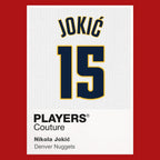 Nikola Jokic 15 Jersey Frame Men's T-Shirt – red close-up detail shot of the Nikola Jokic 15 Players Couture logo design