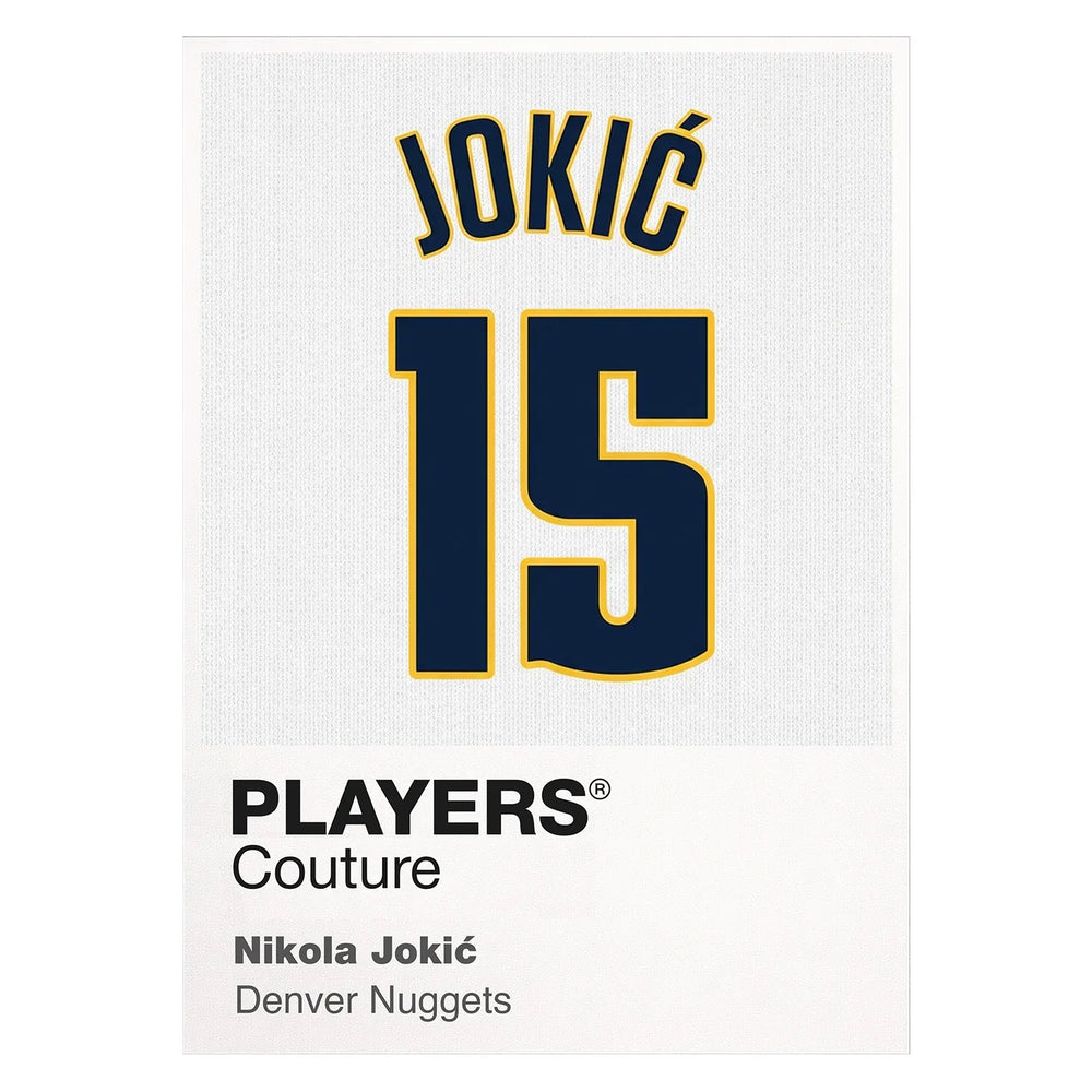 Nikola Jokic 15 Jersey Frame Men's T-Shirt – white close-up detail shot of the Nikola Jokic Players Couture logo design