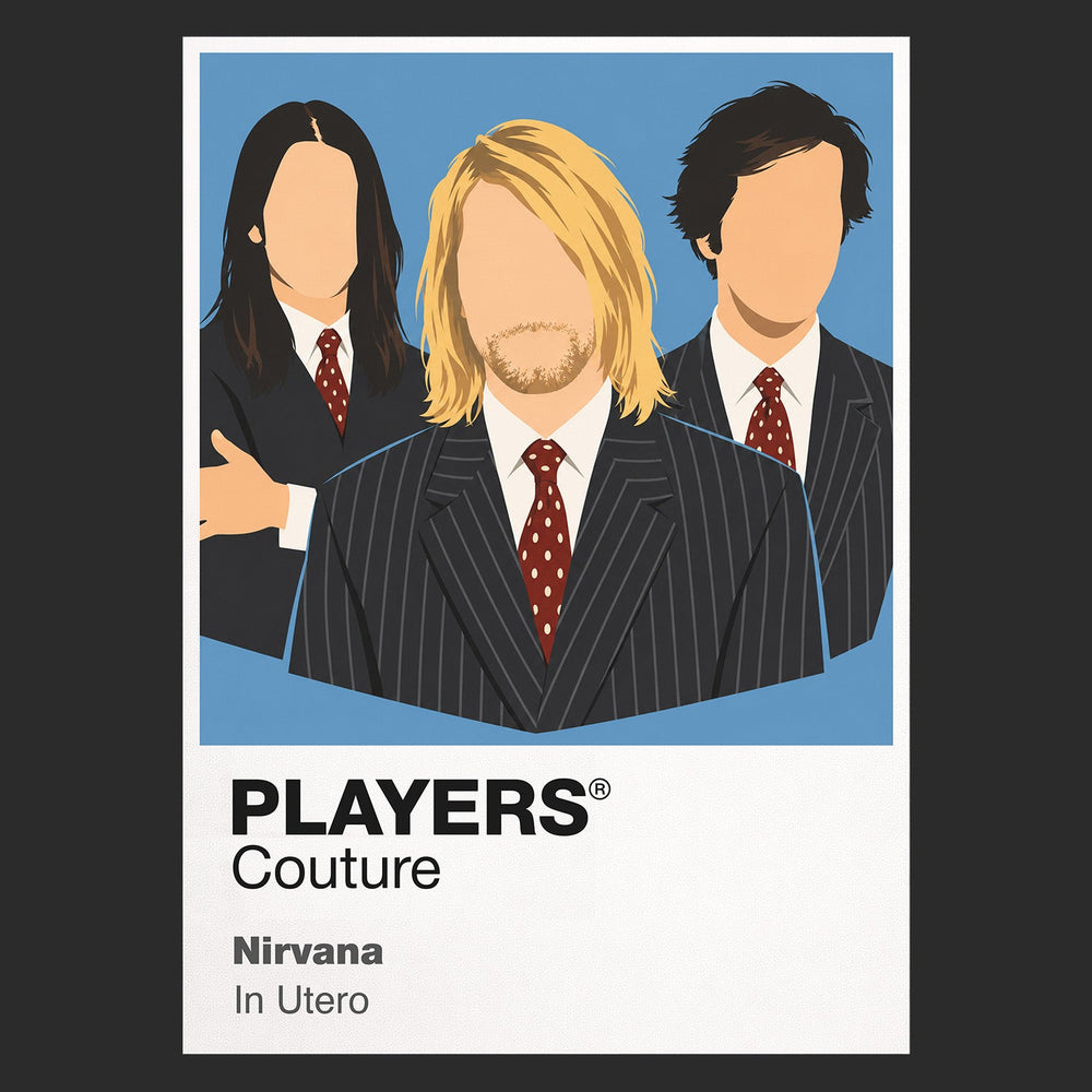 Nirvana the instruments, casual clothing and raw performance stance of Nirvana Icon Frame artwork in black