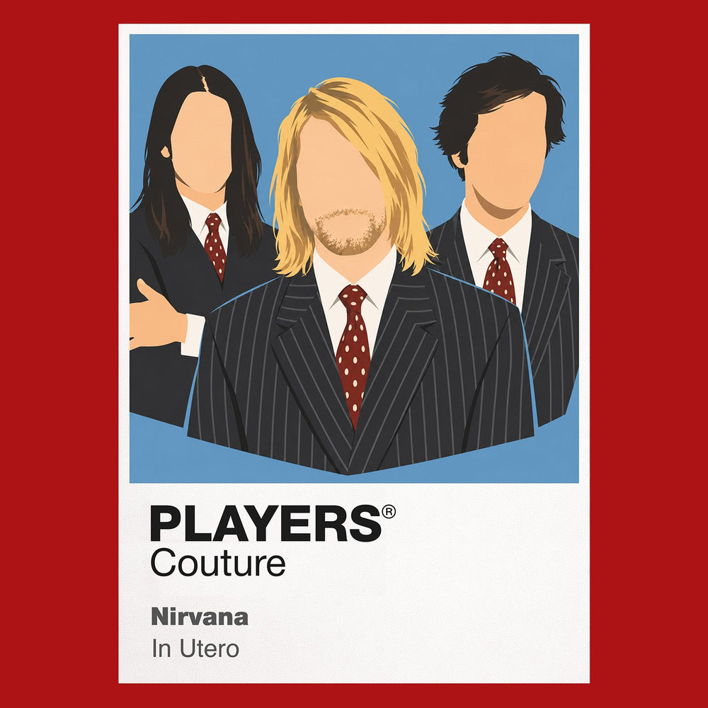 Nirvana the instruments, casual clothing and raw performance stance of Nirvana Icon Frame artwork in red