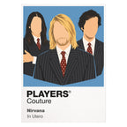Nirvana the instruments, casual clothing and raw performance stance of Nirvana Icon Frame artwork on white