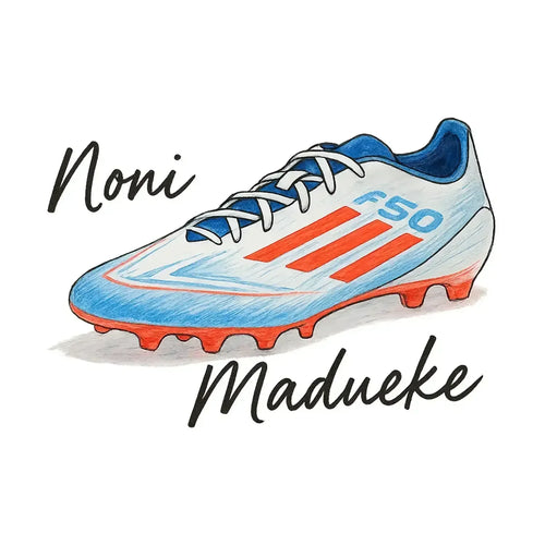 Noni Madueke Logo Men's Hoodie – white close-up detail shot of the Noni Madueke Players Couture logo design