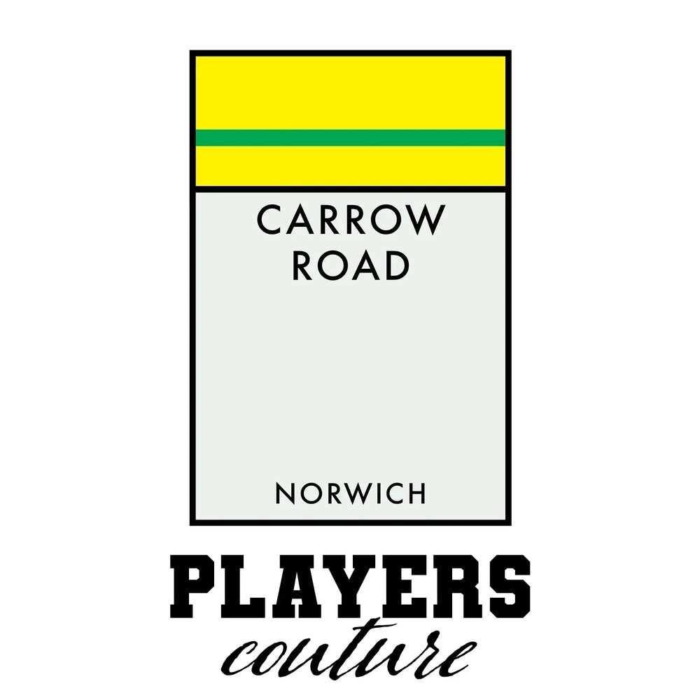 Norwich City Monopoly Card hoodie – white men's hoodie with black Norwich City Monopoly Card letters and Players Couture