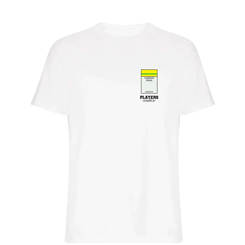Norwich City Monopoly Card t-shirt – navy men's t-shirt with white Norwich City Monopoly Card letters and Players Couture