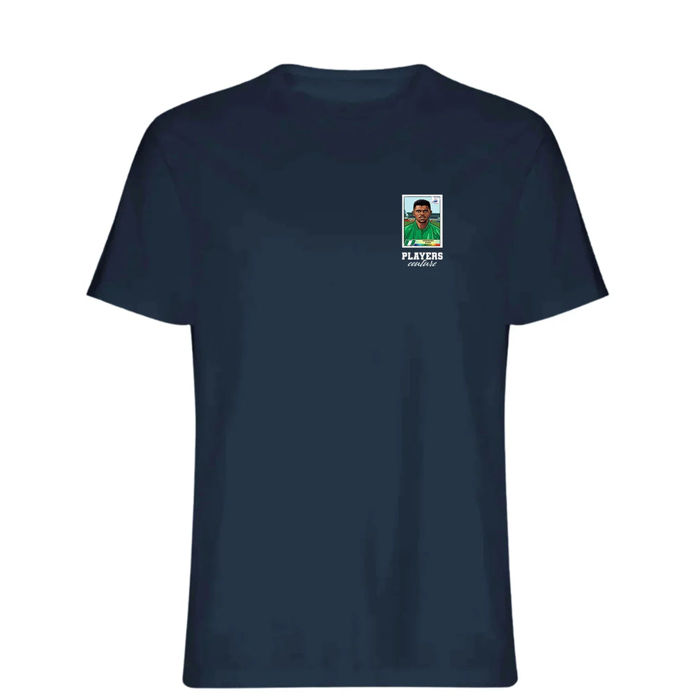 Nwanko Kanu World Cup t-shirt – navy men's t-shirt featuring the Nwanko Kanu World Cup Players Couture logo