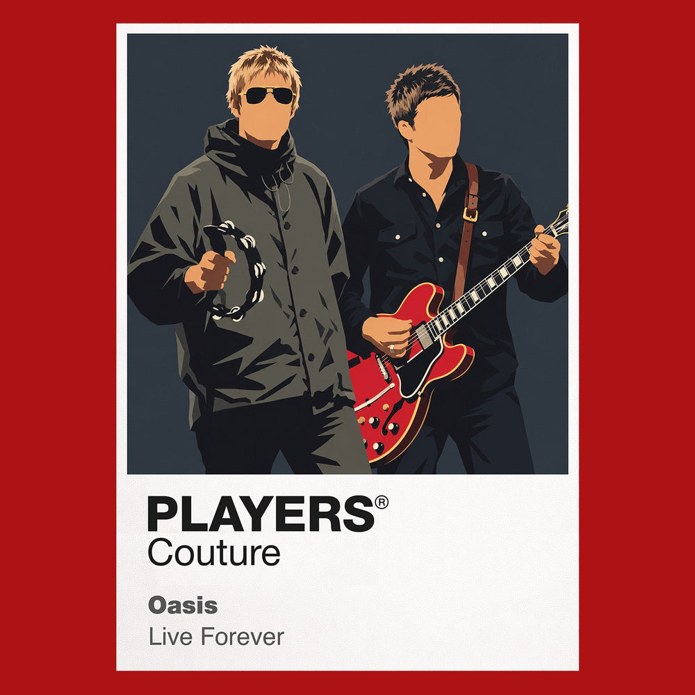 Oasis Oasis design two, capturing Gallagher-era parkas and Manchester attitude Icon Frame artwork in red