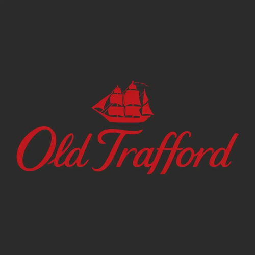 Old Trafford Logo Men's Hoodie – black close-up detail shot of the Old Trafford Players Couture logo design