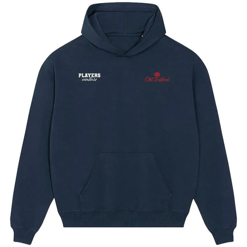 Old Trafford hoodie – navy men's hoodie featuring the Old Trafford Players Couture logo