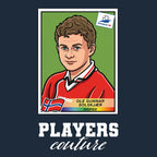 Ole Gunnar Solskjaer World Cup Sticker Men's T-Shirt – navy close-up detail shot of the Ole Gunnar Solskjaer World Cup