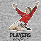 Ole Gunnar Solskjaer Badge Men's Hoodie – grey close-up detail shot of the Ole Gunnar Solskjaer Players Couture logo design
