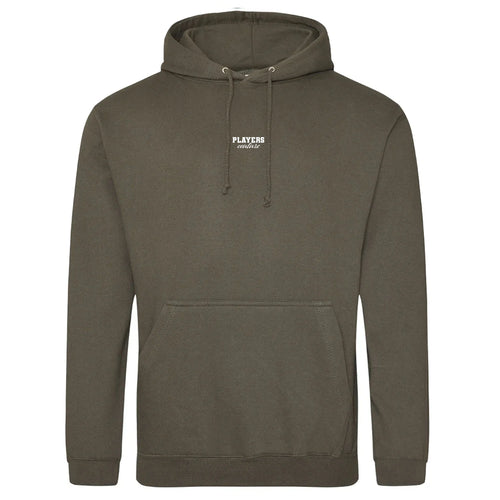 Essentials Collection hoodie – green men's hoodie with white Essentials Collection letters and Players Couture logo on the