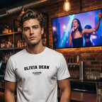 Olivia Dean t-shirt – white men's t-shirt with black Olivia Dean letters and Players Couture logo on the chest
