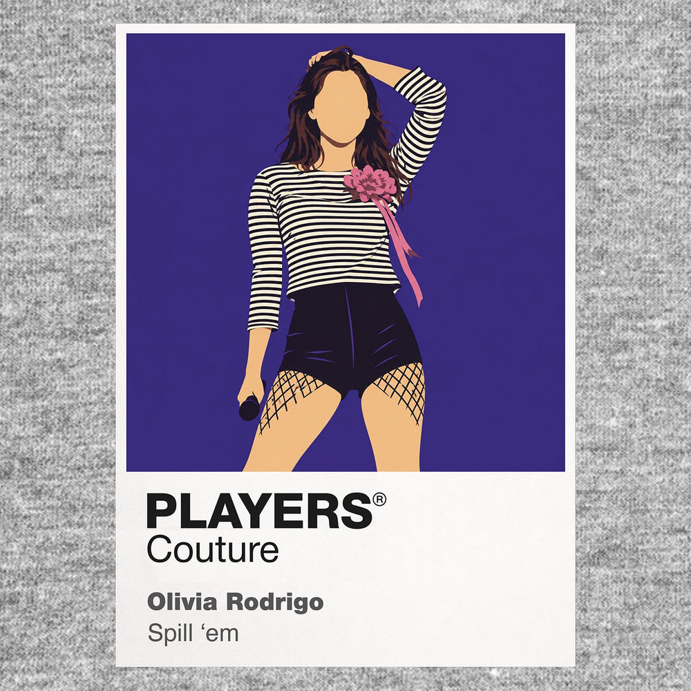 Olivia Rodrigo Olivia Rodrigo's purple-toned GUTS era and energetic pop-rock stage identity Icon Frame artwork in grey