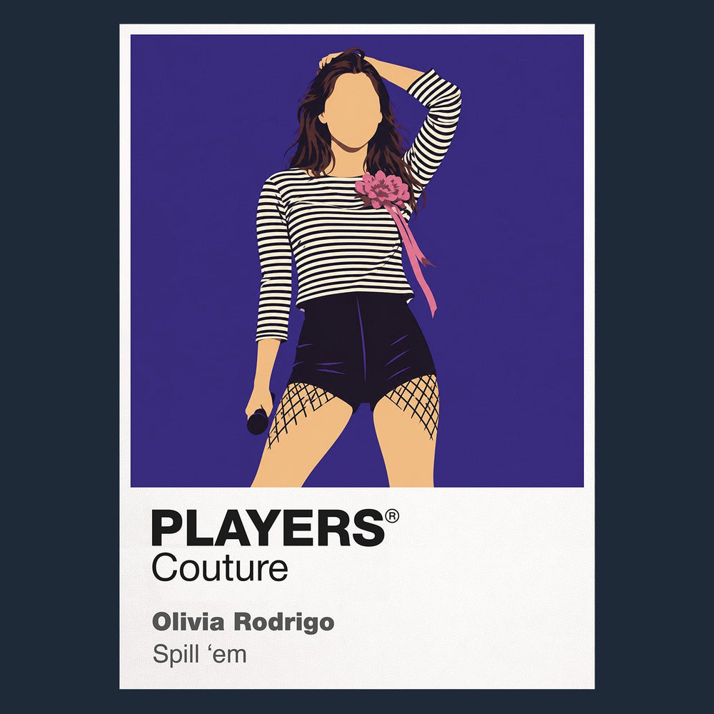 Olivia Rodrigo Olivia Rodrigo's purple-toned GUTS era and energetic pop-rock stage identity Icon Frame artwork in navy